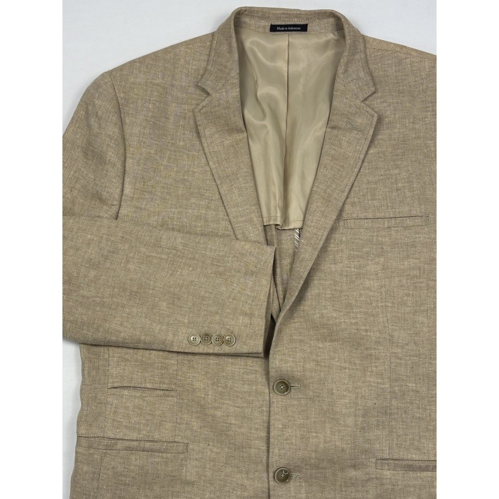 Egara Linen/Rayon Semi-Lined Unstructured Sport Coat 44R Ivory Ticket Pocket EUC